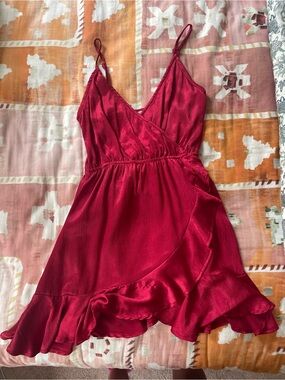 Tobi Red Satin Wrap Mini Dress